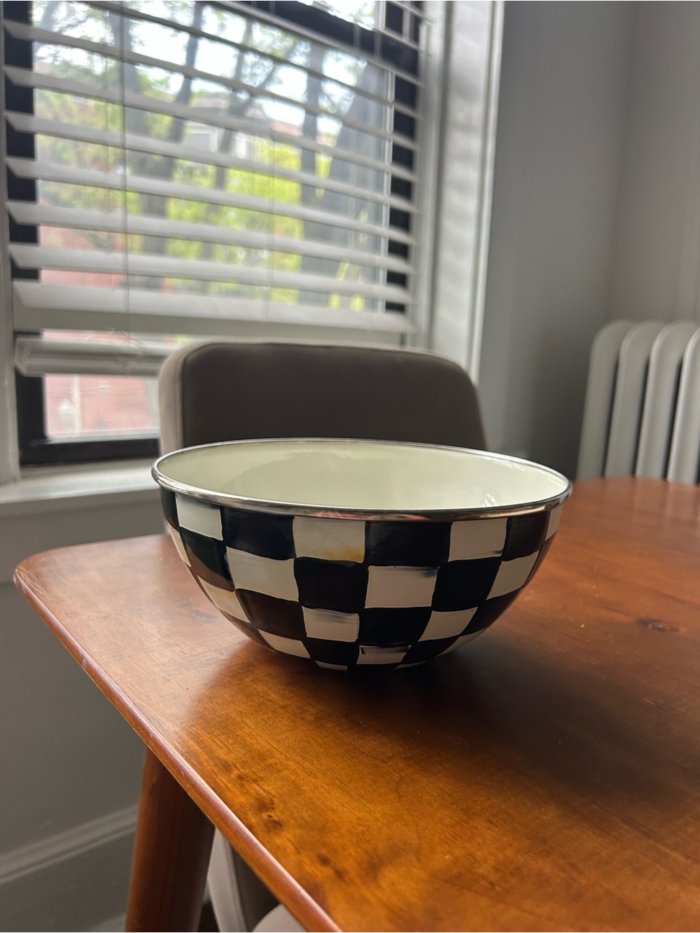 MacKenzie-Childs Black and White Checkered Ceramic Serving Bowl